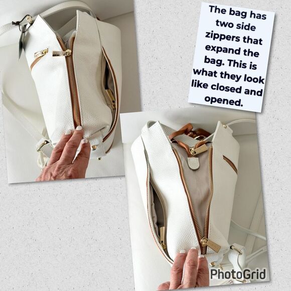 NWT Valentina White Italian Leather Convertible crossbody Shoulder Backpack Bag main image 6